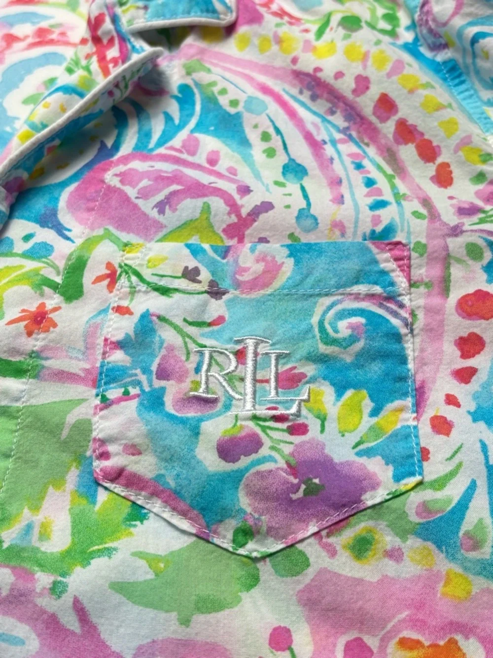 Ralph Lauren Black Label Rainbow Paisley Crop Pajama Set • PM Petite Medium - Picture 4 of 15